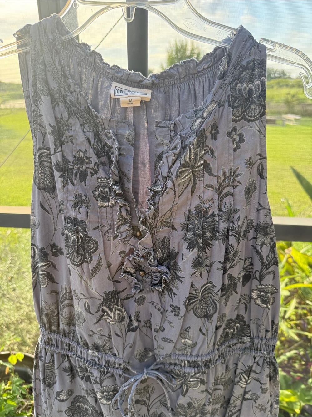 Converse One Star cotton sleeveless purple Gray Floral Ruffle Tie-Waist Midi